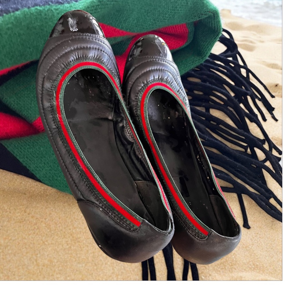 Gucci Vintage Black Leather Ballet Flats 39 - Picture 3 of 7